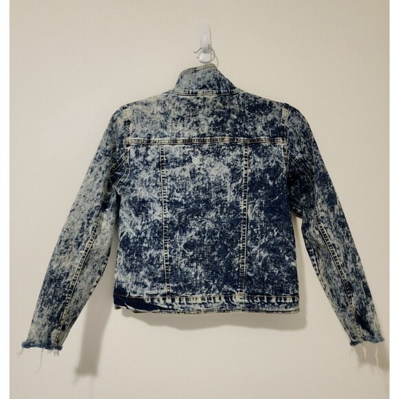 Select Womens Acid-Wash Denim Jacket Distressed Blue Streetwear UK12/US 8 - Picture 3 of 9